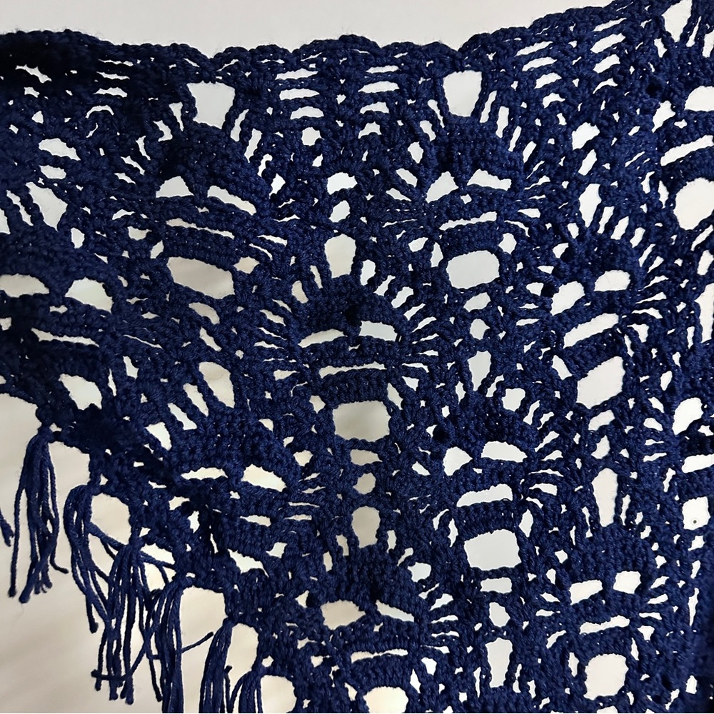 Handmade Skull Crochet Shawl Navy Blue - Picture 4 of 7